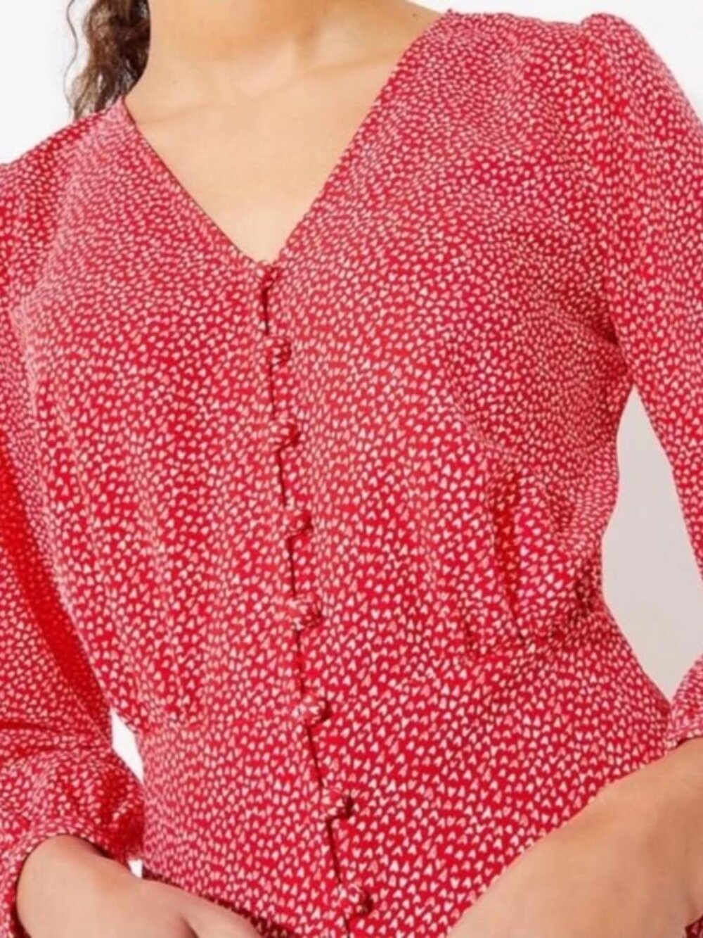 NWT LOFT Women’s Sz 10 Red and White Heart Print Button-Front Fit & Flare Dress - Picture 3 of 14